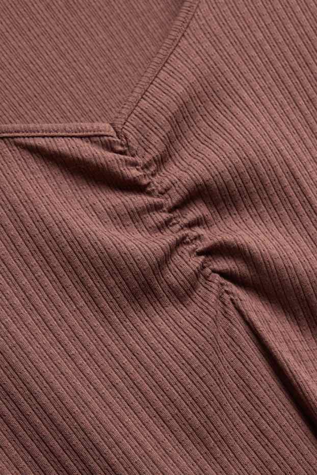 Damen - T-Shirt mit V-Ausschnitt - gerippt - braun