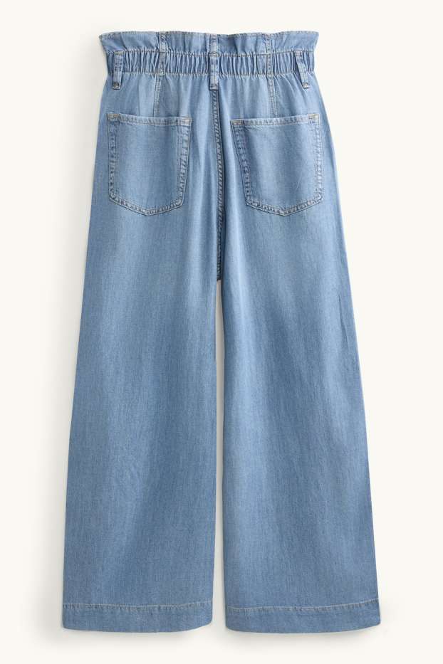 Kobiety - Crop wide leg jeans - wysoki stan - dżins-niebieski