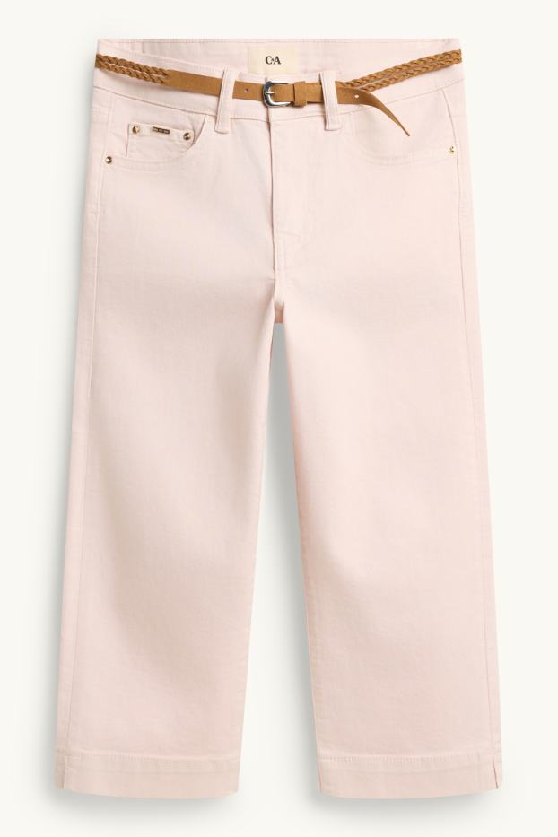 Dámské - Capri džíny s páskem- mid waist - slim fit - narůžovělá