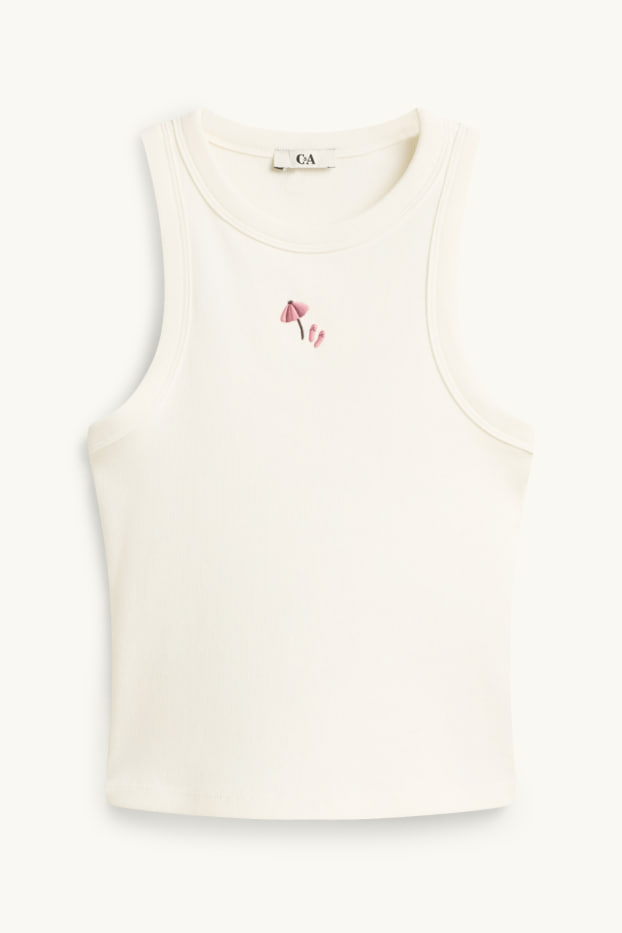 Damen - Top - gerippt - weiß