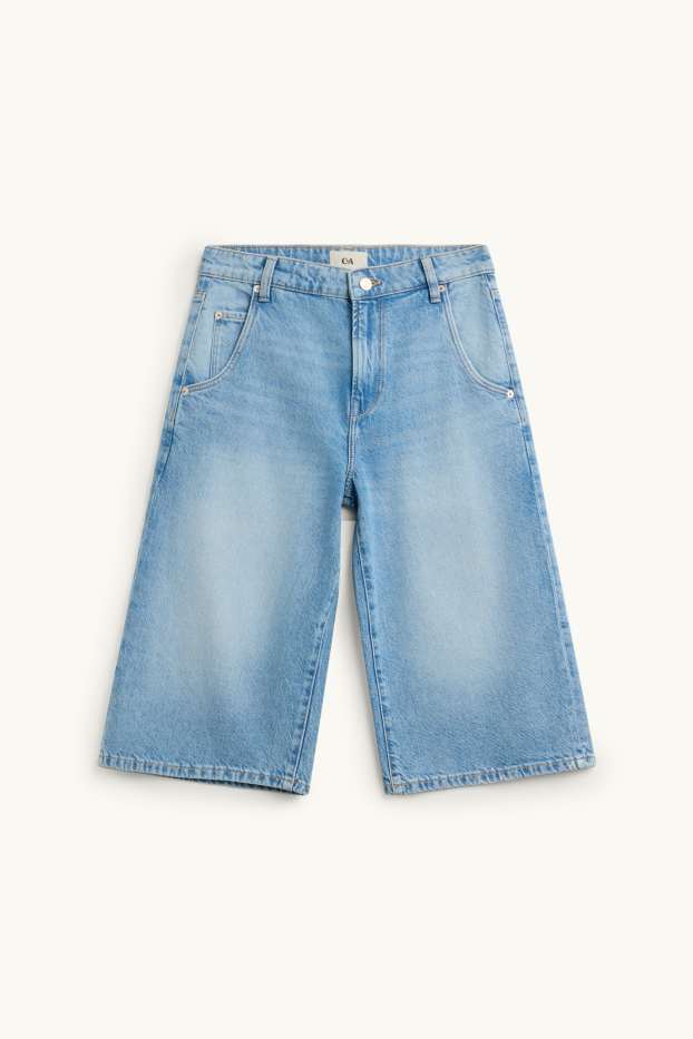 Damen - Jeans-Bermudas - High Waist - hellblau