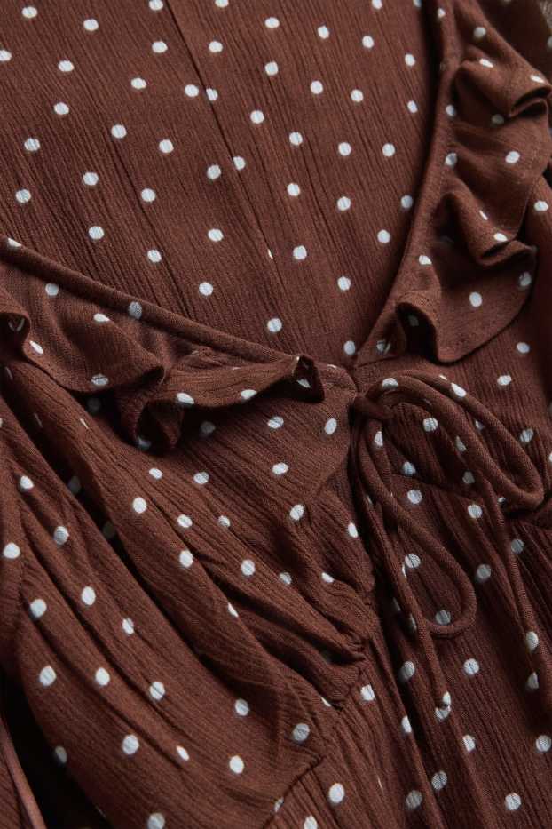 Donna - Vesetito - a pois - tessuto tramato - marrone scuro
