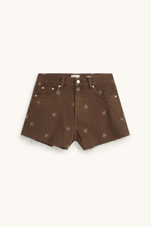 Damen - Jeans-Shorts - High Waist - jeansbraun
