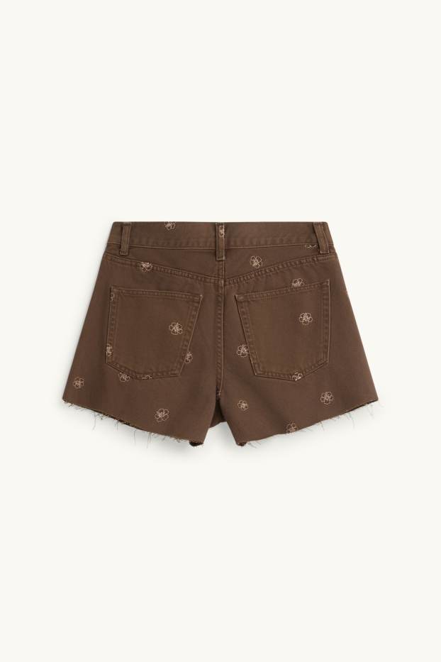 Damen - Jeans-Shorts - High Waist - jeansbraun