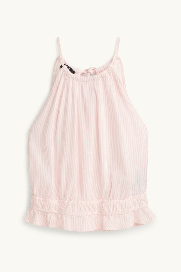 Dames - Blousetop - gestreept - wit / roze