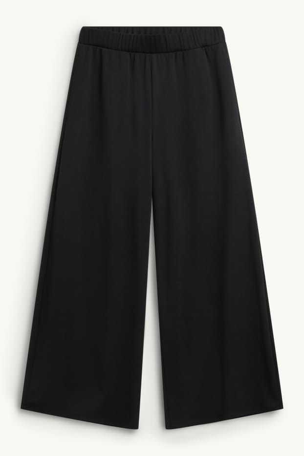 Damen - Crop Stoffhose - High Waist - Wide Leg - schwarz