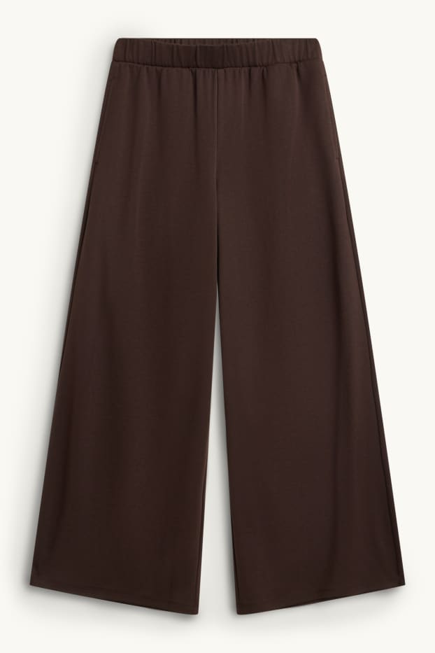 Femmes - Pantalon en toile court - high waist - wide leg - marron
