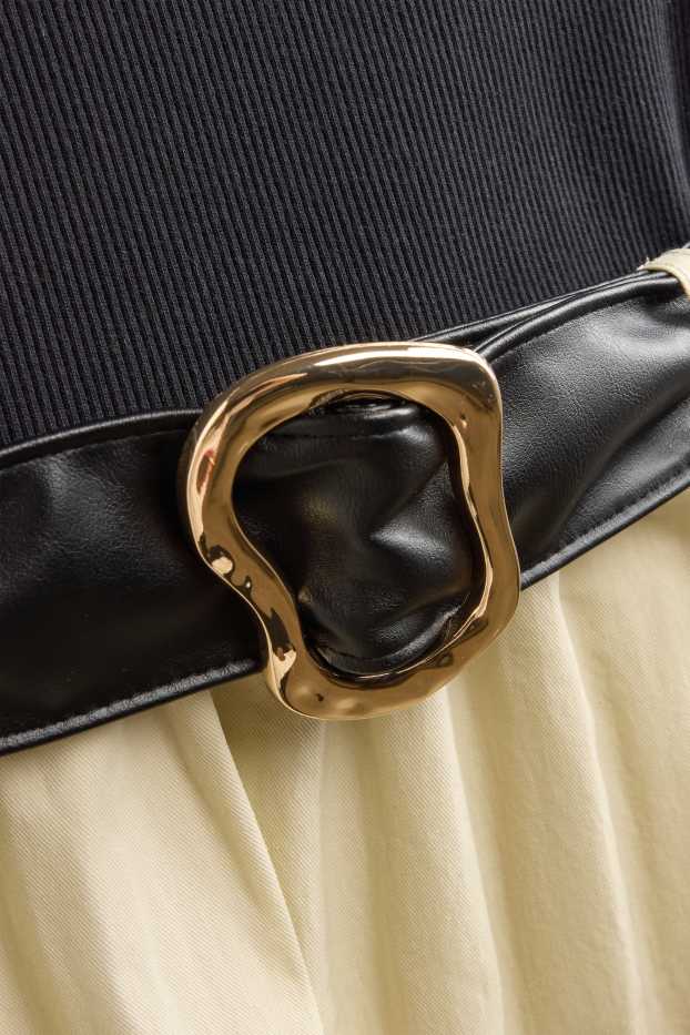 Femmes - Robe fit & flare avec ceinture - noir / beige