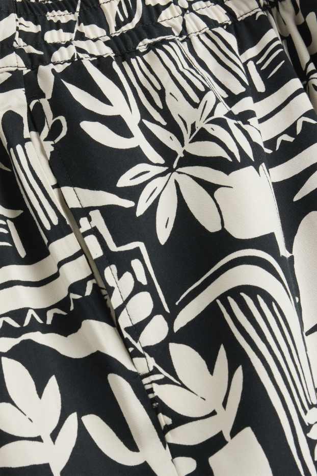 Damen - Stoffhose - Mid Waist - Wide Leg - gemustert - schwarz / weiß