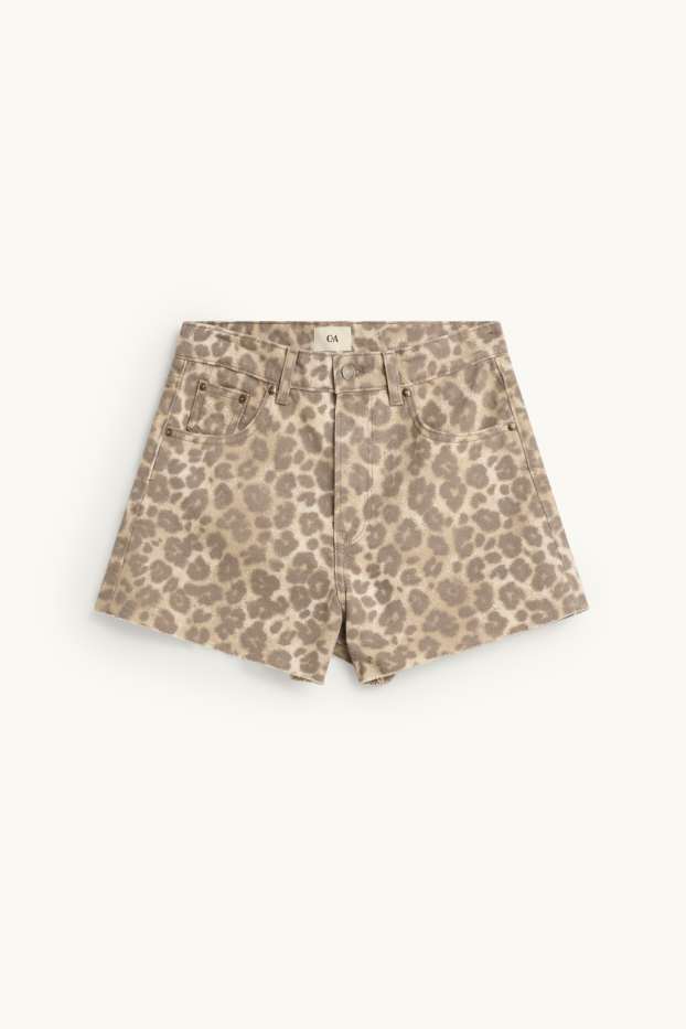 Femei - Pantaloni scurți de blugi - talie înaltă - imprimeu de leopard - bej / maro