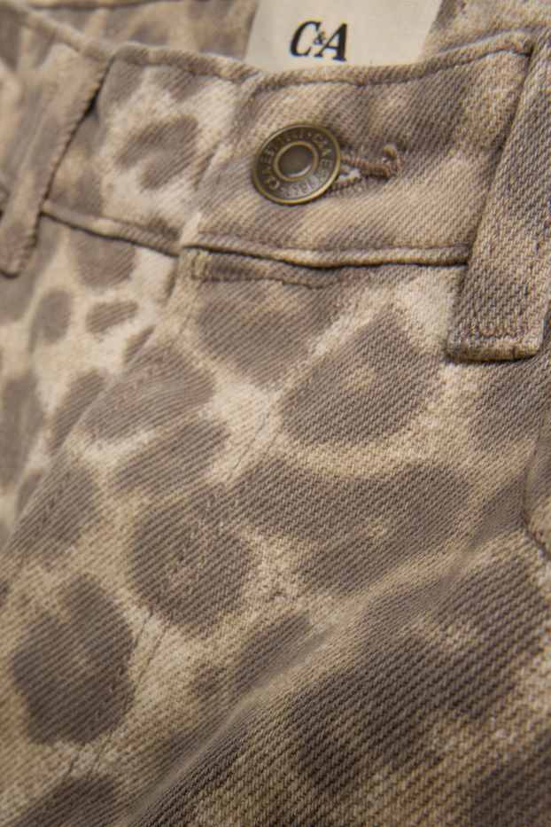 Femei - Pantaloni scurți de blugi - talie înaltă - imprimeu de leopard - bej / maro