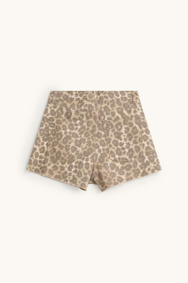 Femei - Pantaloni scurți de blugi - talie înaltă - imprimeu de leopard - bej / maro