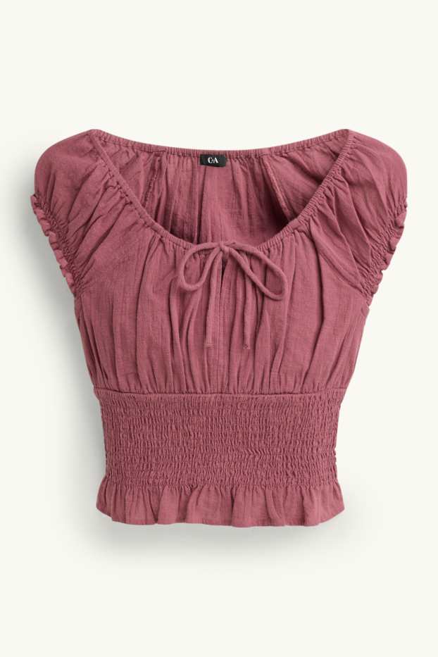 Damen - Blusentop - gesmokt - bordeaux