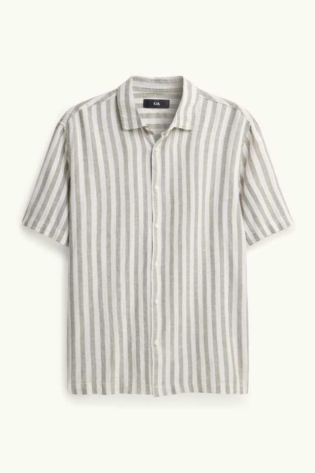 Herren - Hemd - Regular Fit - Kent - Leinen-Mix - gestreift - weiß / grün