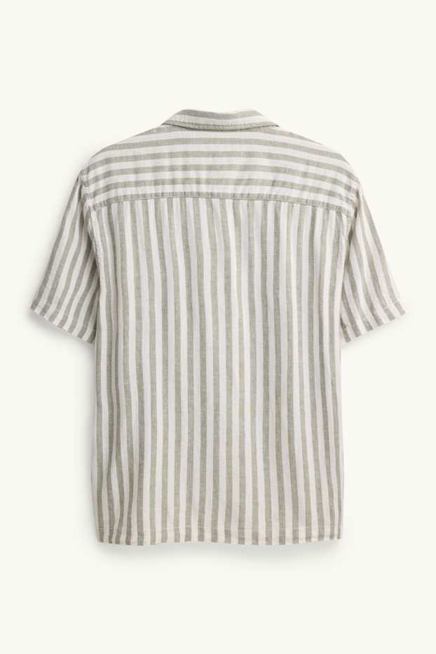 Herren - Hemd - Regular Fit - Kent - Leinen-Mix - gestreift - weiß / grün