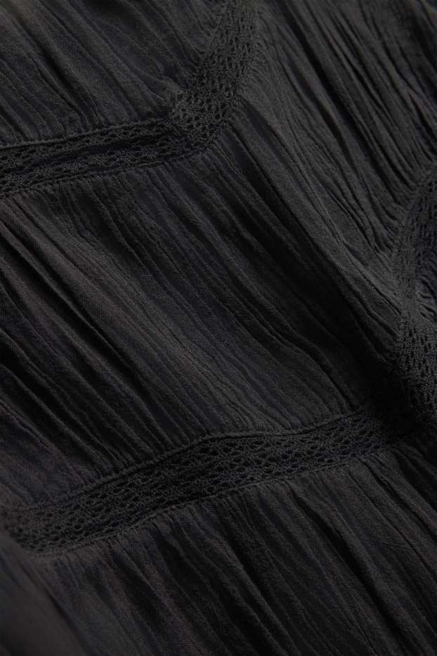 Damen - Blusentop - Broderie Anglaise - schwarz