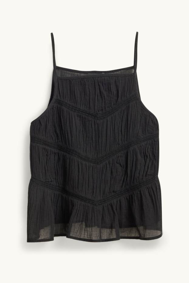 Damen - Blusentop - Broderie Anglaise - schwarz