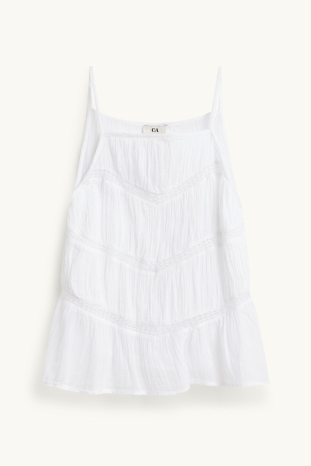 Damen - Blusentop - Broderie Anglaise - weiß