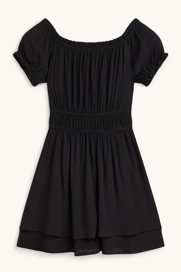 Damen - Fit & Flare Kleid - strukturiert - schwarz