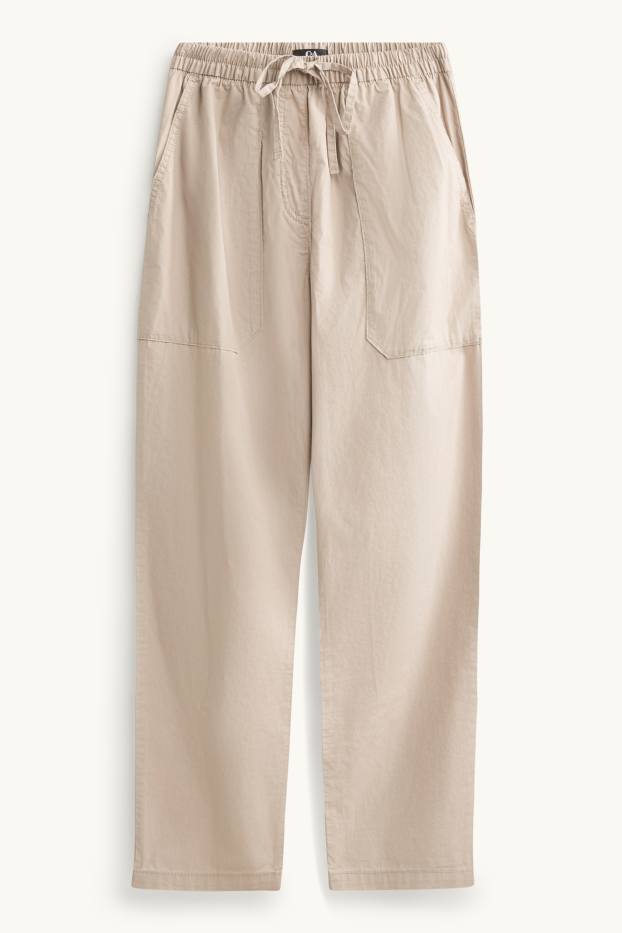 Dámské - Plátěné kalhoty - mid waist - tapered fit - béžová