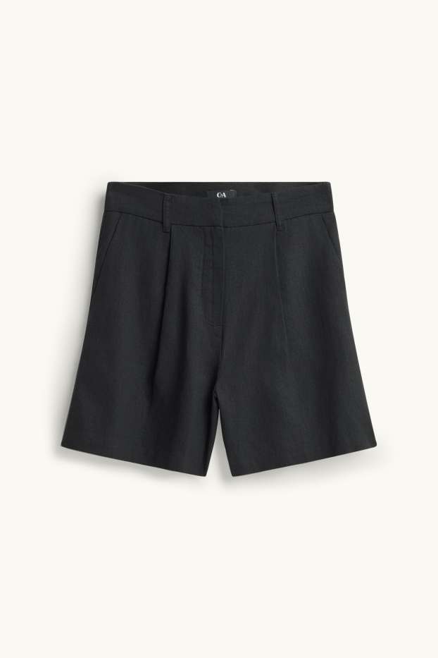 Women - Shorts - mid-rise waist - linen blend - black