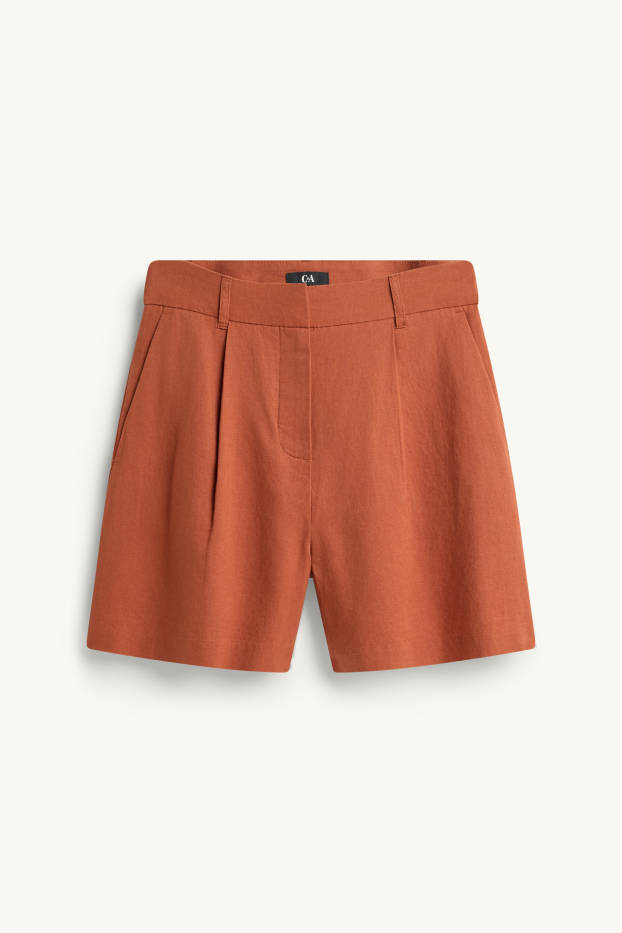Damen - Shorts - Mid Waist - Leinen-Mix - orange-rot