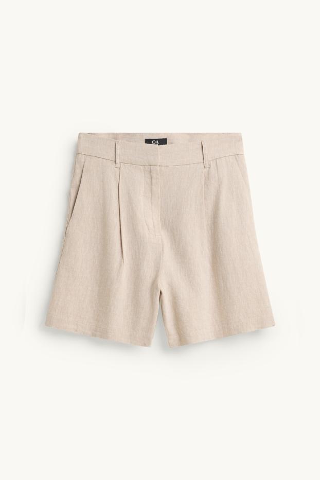 Dámské - Šortky - mid waist - lněná směs - béžová