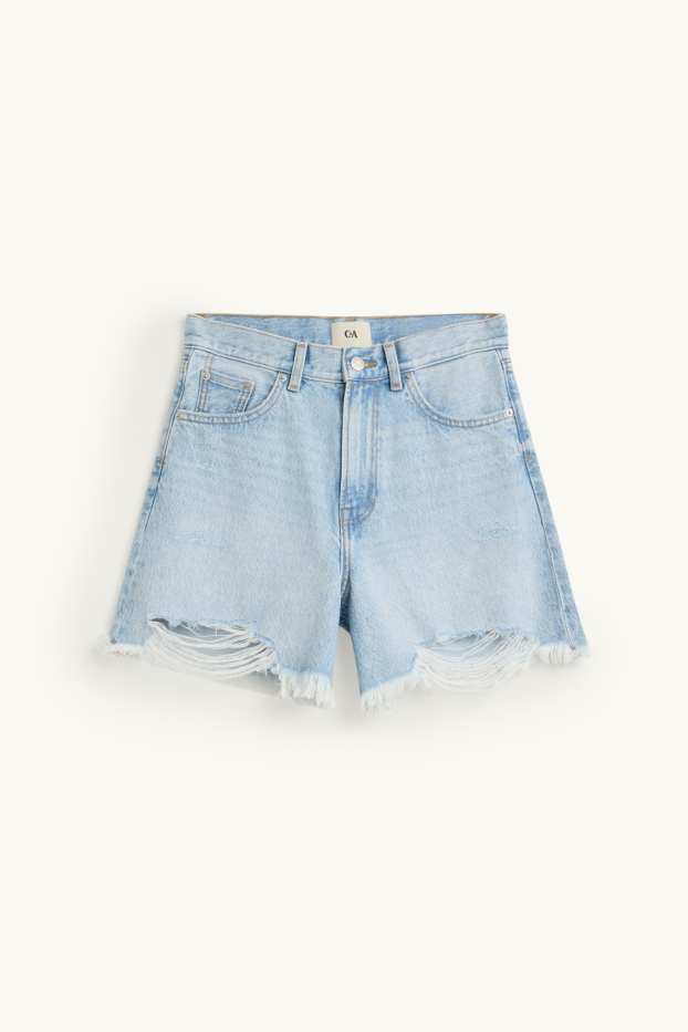 Women - Denim shorts - high waist - denim-light blue