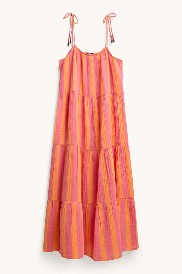 Donna - Vestito di mussola - a righe - fucsia / arancione