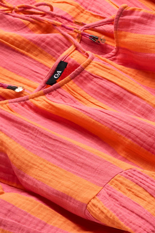 Donna - Vestito di mussola - a righe - fucsia / arancione