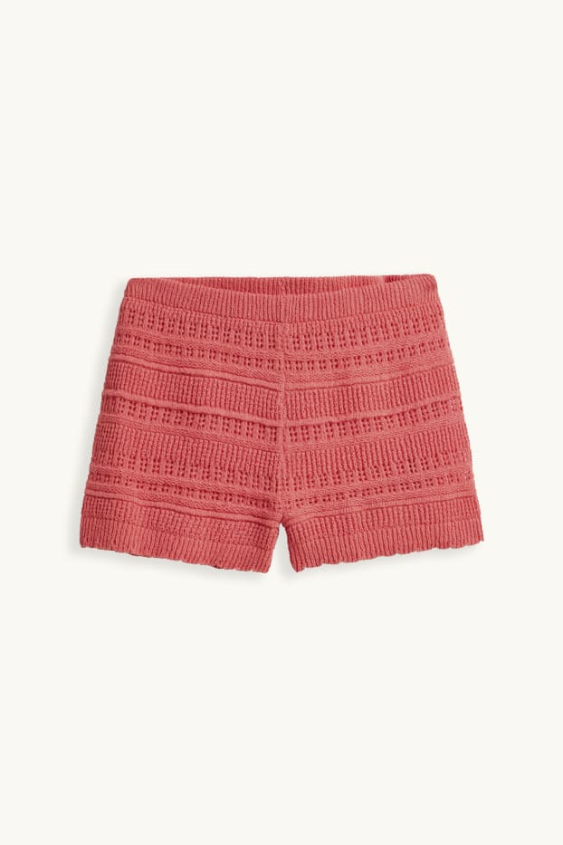 Dames - Gehaakte short - high waist - lichtrood