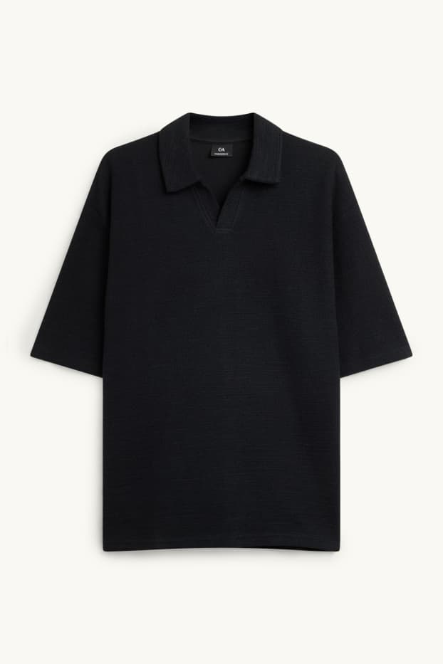 Herren - Strick-Poloshirt - Relaxed Fit - schwarz