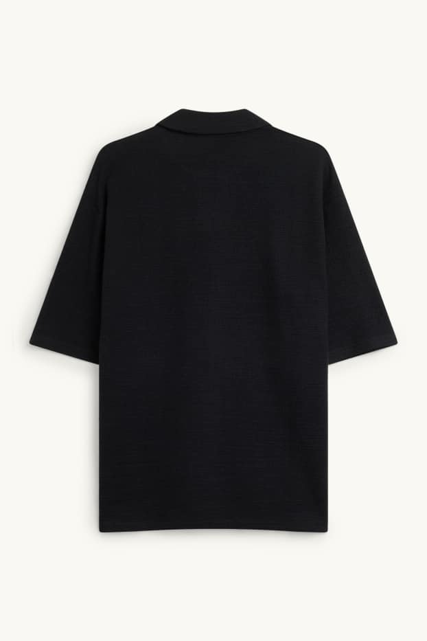 Herren - Strick-Poloshirt - Relaxed Fit - schwarz