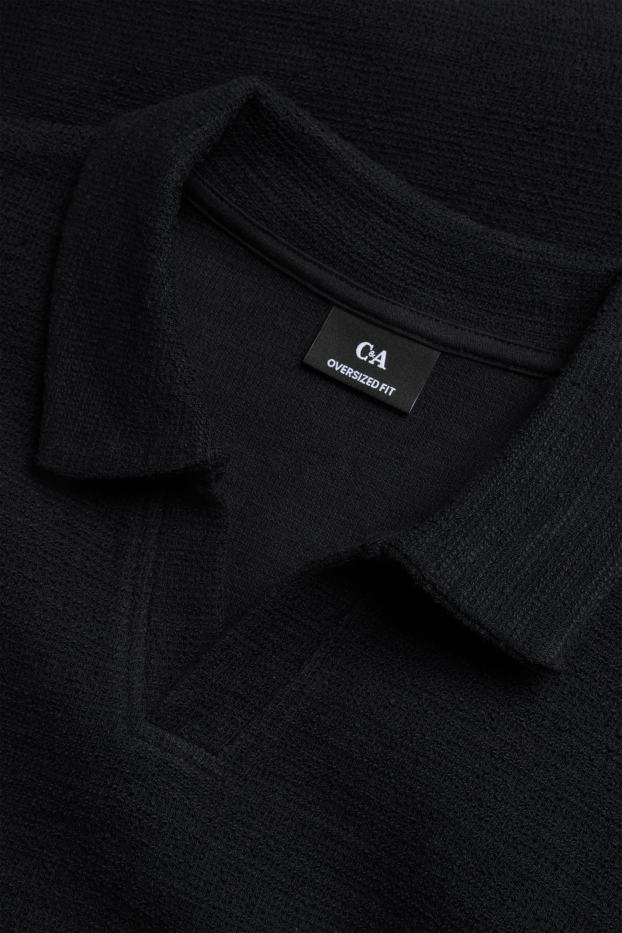 Herren - Strick-Poloshirt - Relaxed Fit - schwarz