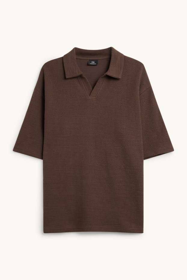Men - Knitted polo shirt - relaxed fit - dark brown