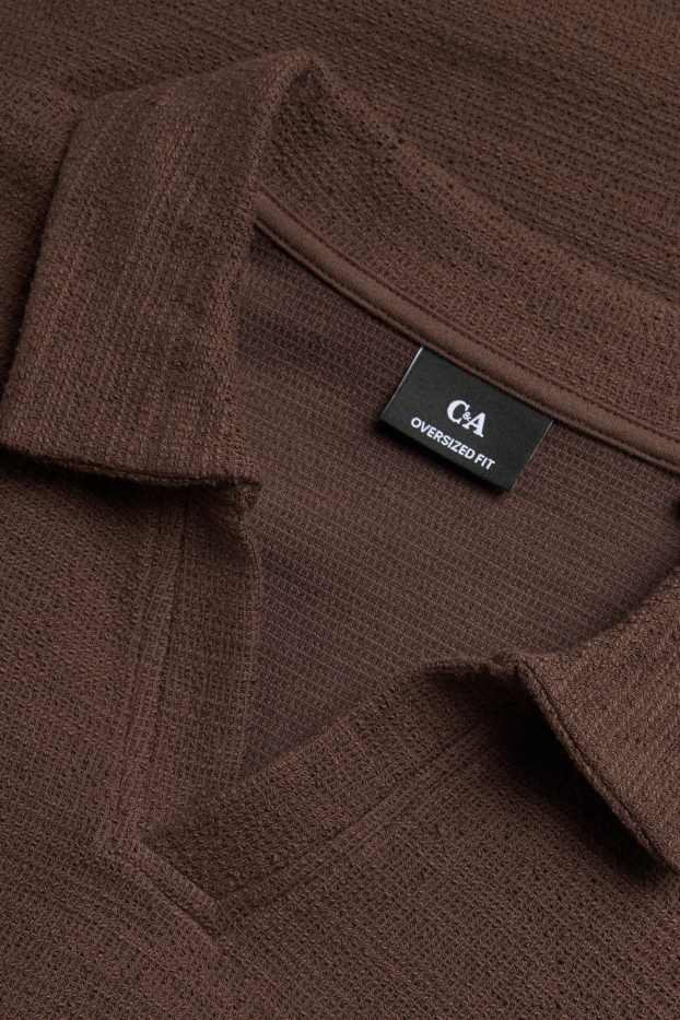 Men - Knitted polo shirt - relaxed fit - dark brown
