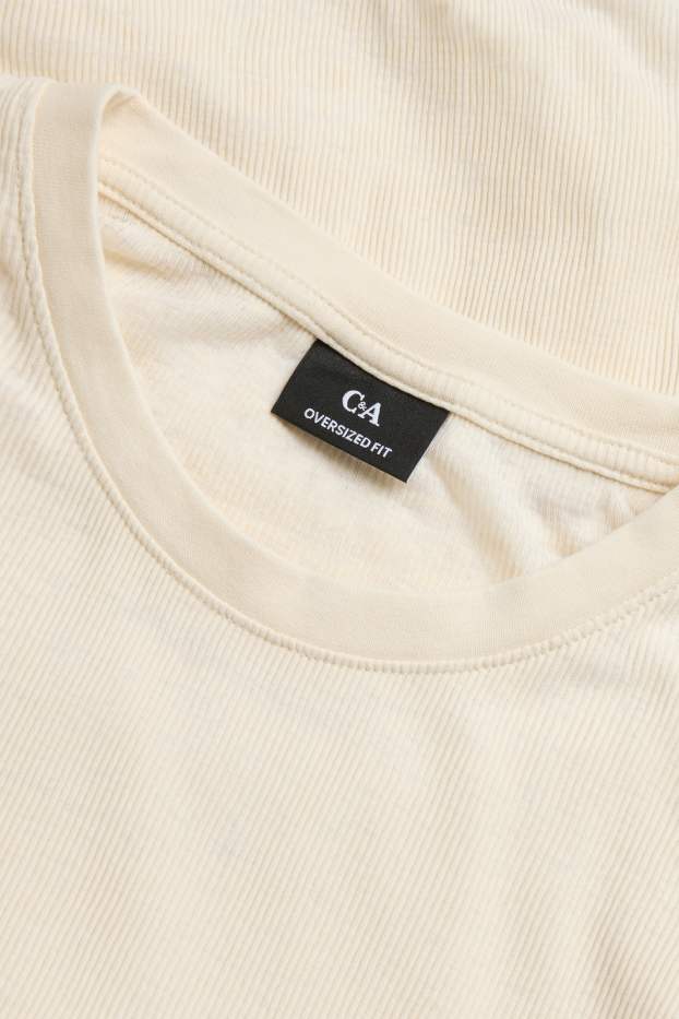 Herren - T-Shirt - Oversized - gerippt - cremeweiss
