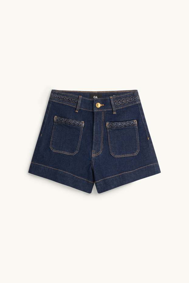 Femei - Pantaloni scurți de blugi - talie înaltă - LYCRA® - denim-albastru închis