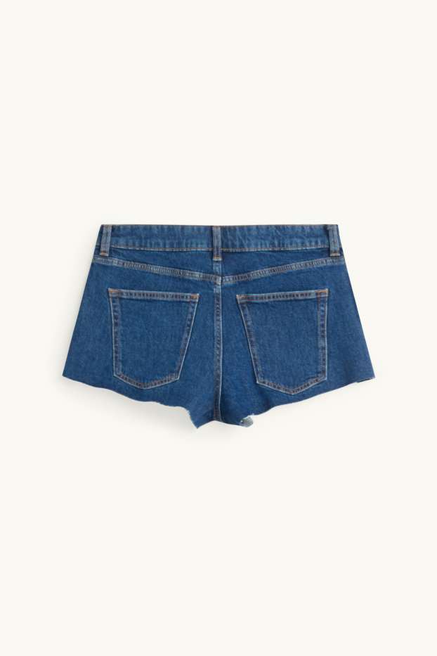 Women - Denim shorts - mid-rise waist - denim-dark blue