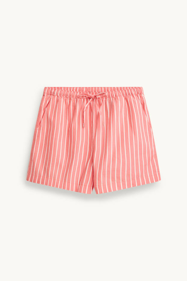 Women - Shorts - mid-rise waist - striped - red / white
