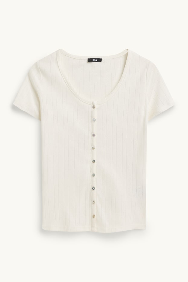 Femmes - T-shirt - regular fit - finition côtelée - blanc