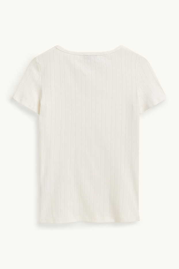 Femmes - T-shirt - regular fit - finition côtelée - blanc