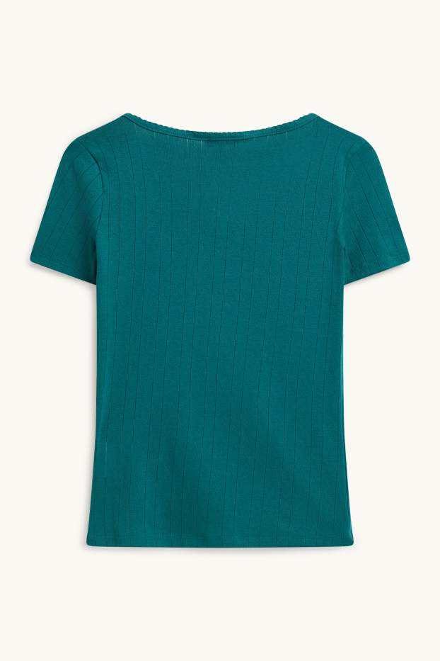 Damen - T-Shirt - Regular Fit - gerippt - dunkelgrün