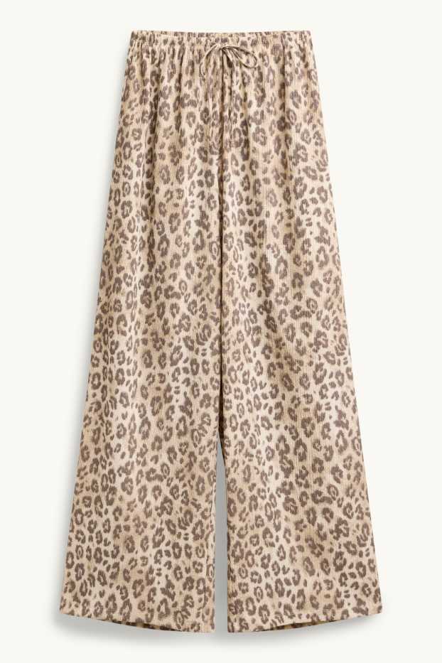 Dames - Pantalon - high waist - wide leg - luipaardvelprint - beige