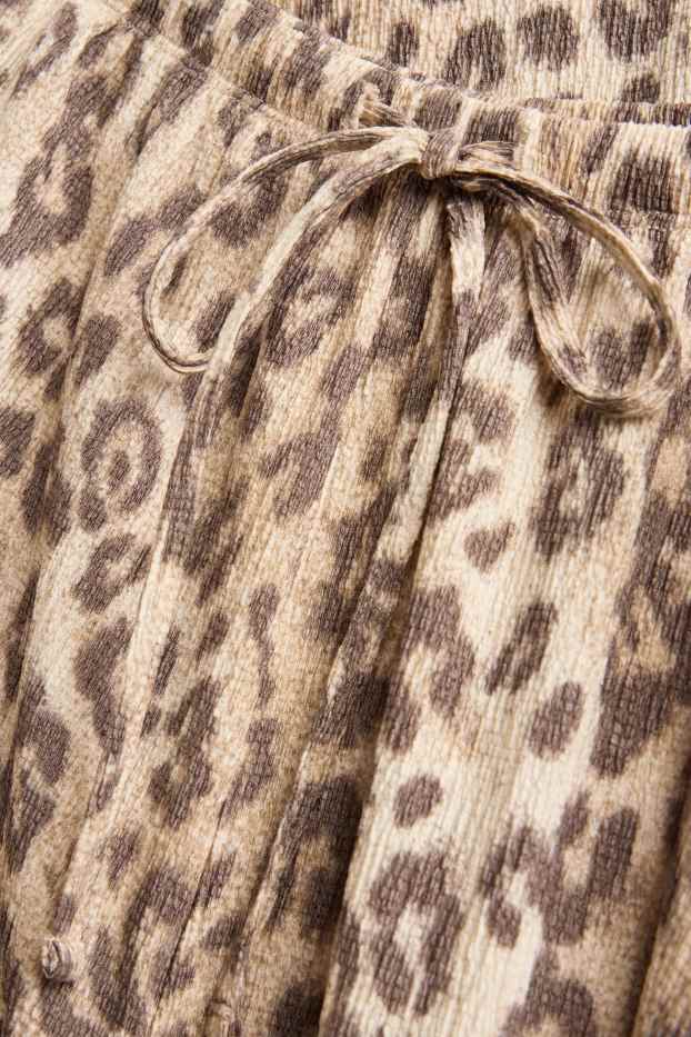 Dames - Pantalon - high waist - wide leg - luipaardvelprint - beige