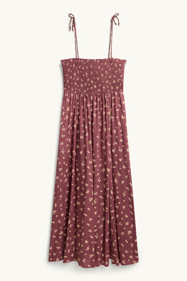 Femei - Rochie fit & flare - cu flori - cu fronseuri - vișiniu