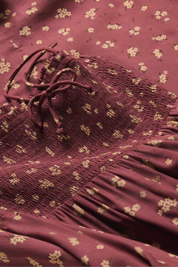Femei - Rochie fit & flare - cu flori - cu fronseuri - vișiniu
