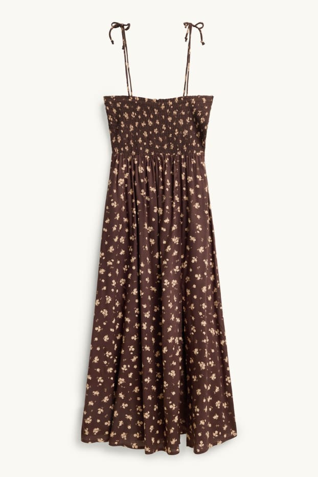 Femei - Rochie fit & flare - cu flori - cu fronseuri - maro închis