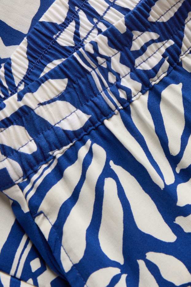 Damen - Shorts - High Waist - gemustert - blau / weiss