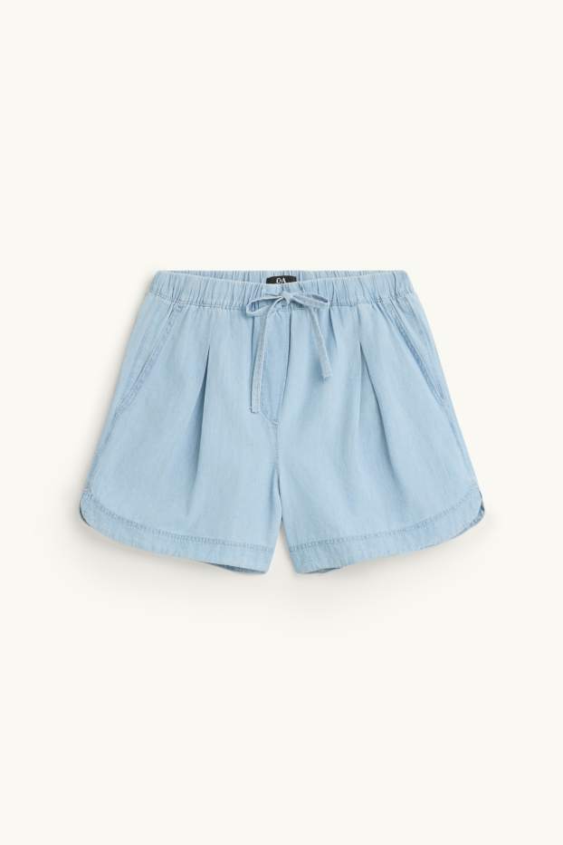Women - Shorts - mid-rise waist - denim look - blue denim